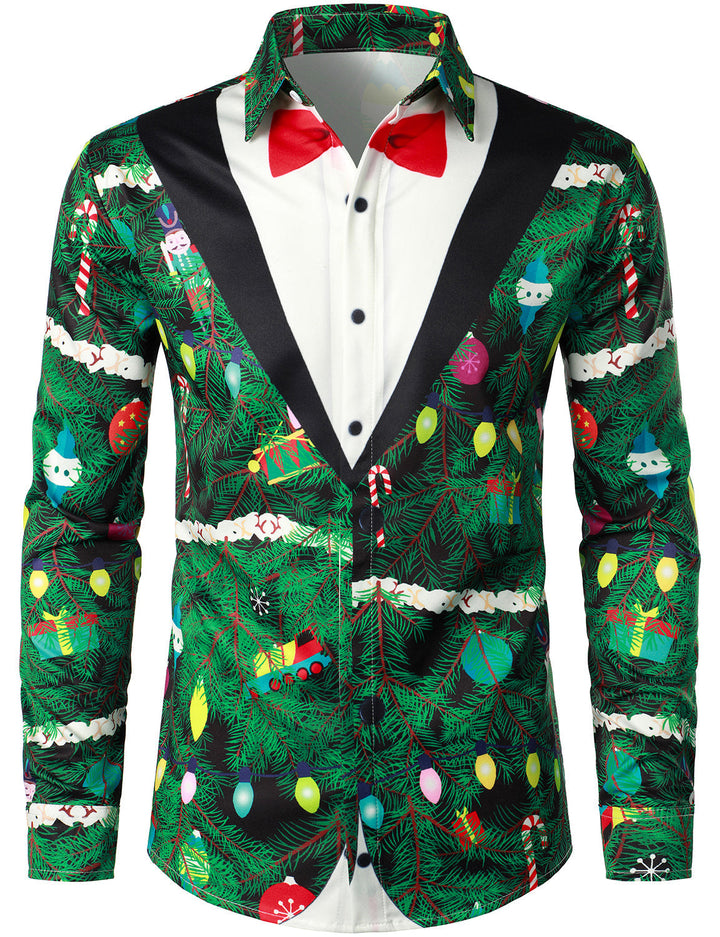 Gason - חולצת גברים עם הדפס הסוואה של עץ חג המולד, גזרה רגילה, חולצה ארוכת שרוולים עם עיצוב מהנה