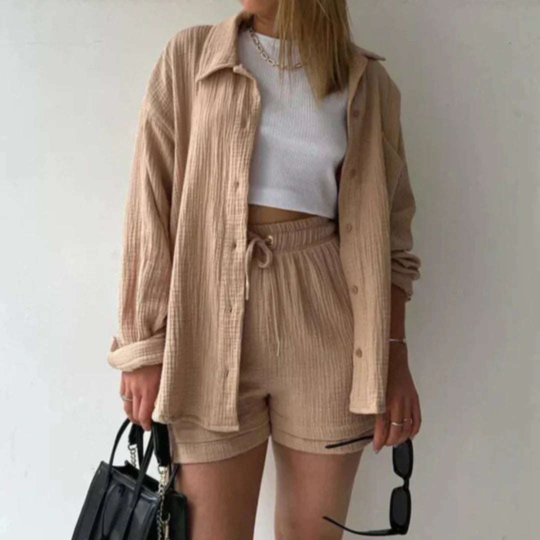 Katelyn - סט שני חלקים מכותנה – חולצה ומכנסיים קצרים