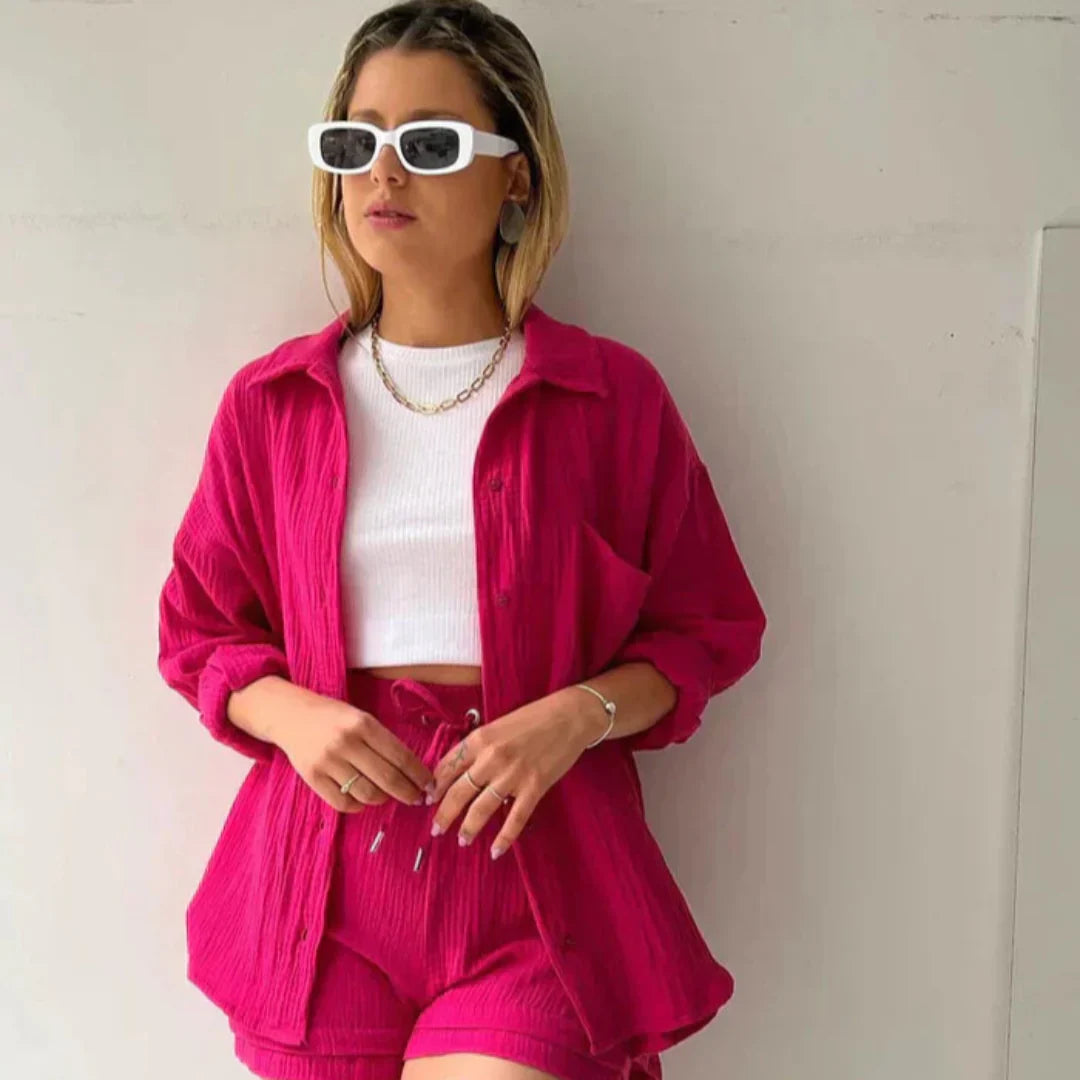 Katelyn - סט שני חלקים מכותנה – חולצה ומכנסיים קצרים