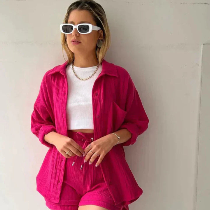 Katelyn - סט שני חלקים מכותנה – חולצה ומכנסיים קצרים