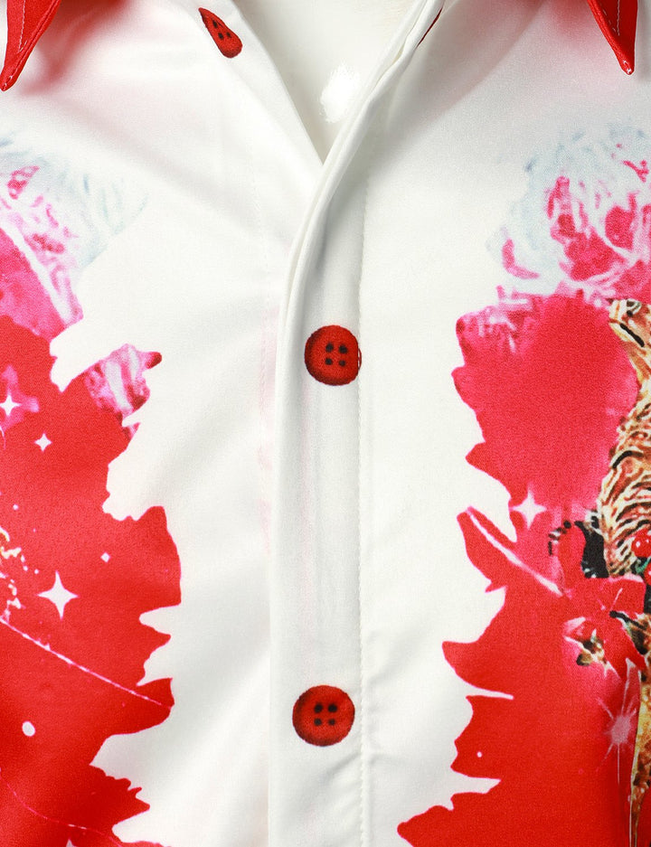 Beau - חולצת גברים בהשראת חג המולד, אדומה ומהנה, חולצת חג עם כפתורים ושרוולים ארוכים