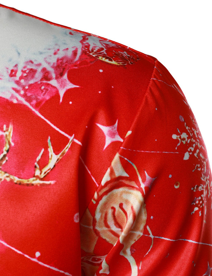 Beau - חולצת גברים בהשראת חג המולד, אדומה ומהנה, חולצת חג עם כפתורים ושרוולים ארוכים