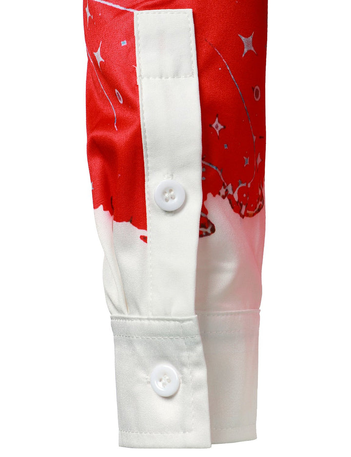 Beau - חולצת גברים בהשראת חג המולד, אדומה ומהנה, חולצת חג עם כפתורים ושרוולים ארוכים