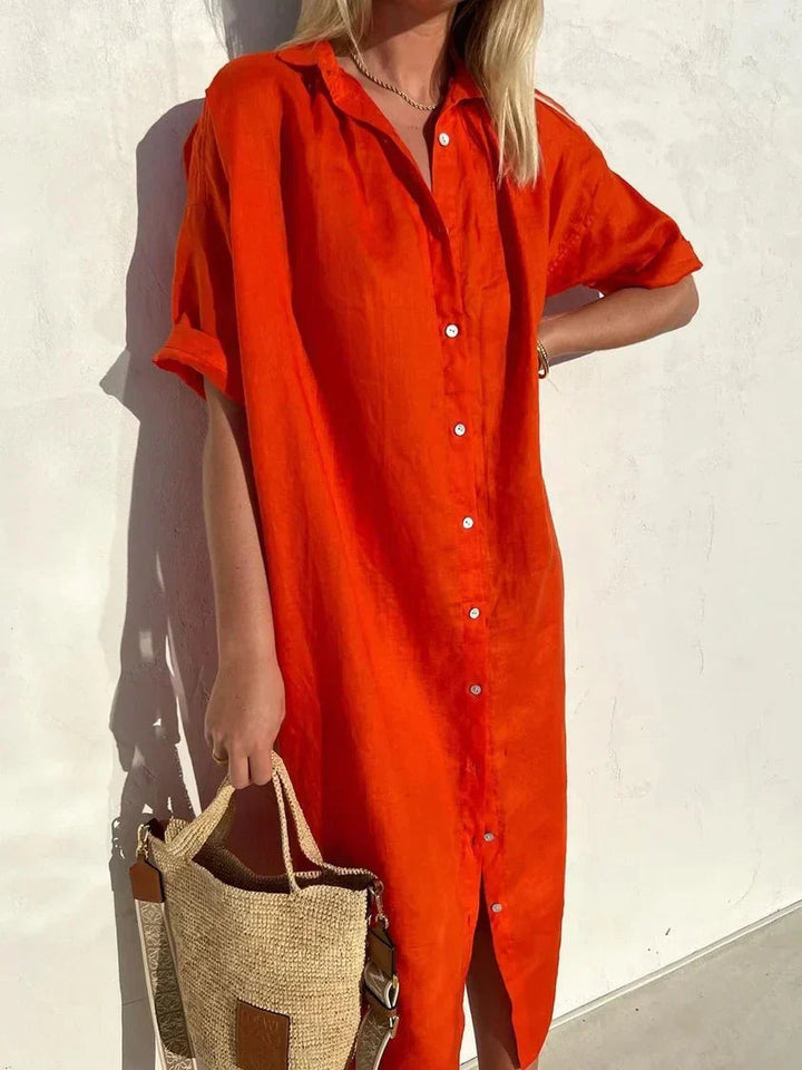 Janie - שמלת פשתן אלגנטית עם סגירת כפתורים