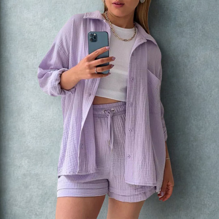 Katelyn - סט שני חלקים מכותנה – חולצה ומכנסיים קצרים
