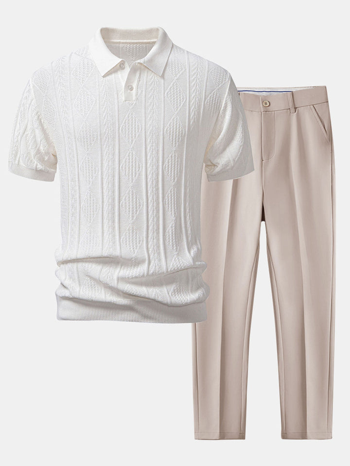 Henson - חולצת פולו סרוגה בגזרת ג'קארד גיאומטרית ומכנסיים בגזרה צרה