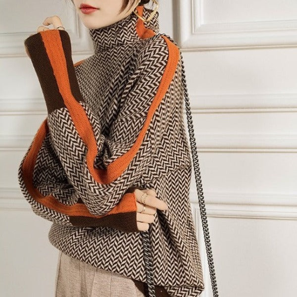 Heidemarie – סוודר גולף מנומר עם פסים מנוגדים בולטים