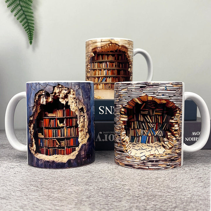 BookBrew - ספל בעיצוב ספרייה תלת-ממדית