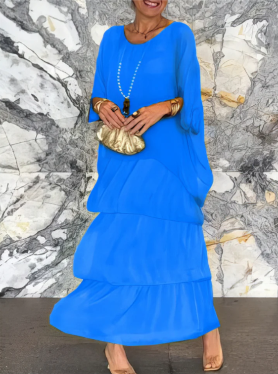 Leona - שמלת מקסי עם צווארון עגול ורחב