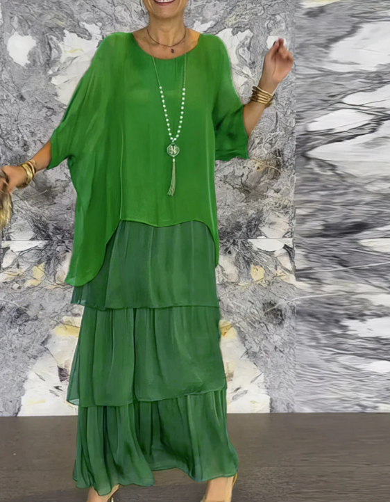 Leona - שמלת מקסי עם צווארון עגול ורחב