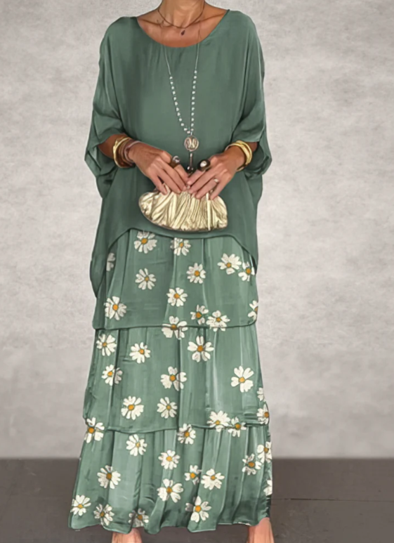 Leona - שמלת מקסי עם צווארון עגול ורחב