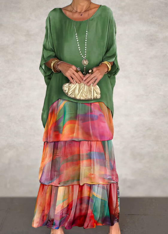 Leona - שמלת מקסי עם צווארון עגול ורחב