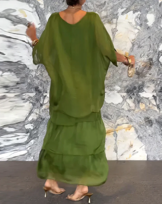 Leona - שמלת מקסי עם צווארון עגול ורחב