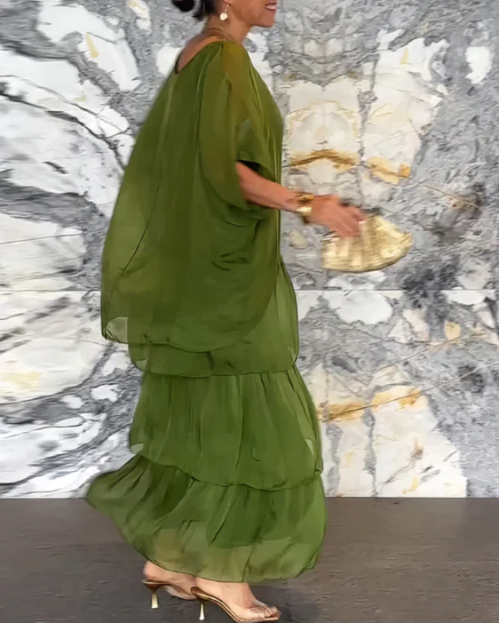 Leona - שמלת מקסי עם צווארון עגול ורחב