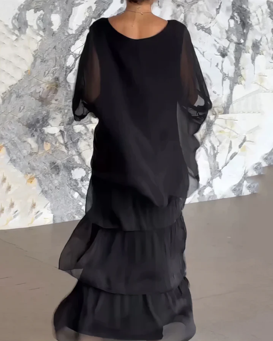 Leona - שמלת מקסי עם צווארון עגול ורחב