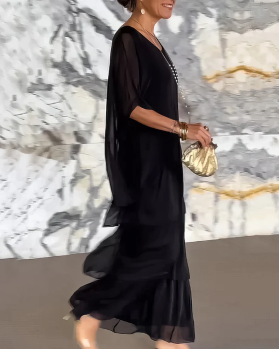 Leona - שמלת מקסי עם צווארון עגול ורחב