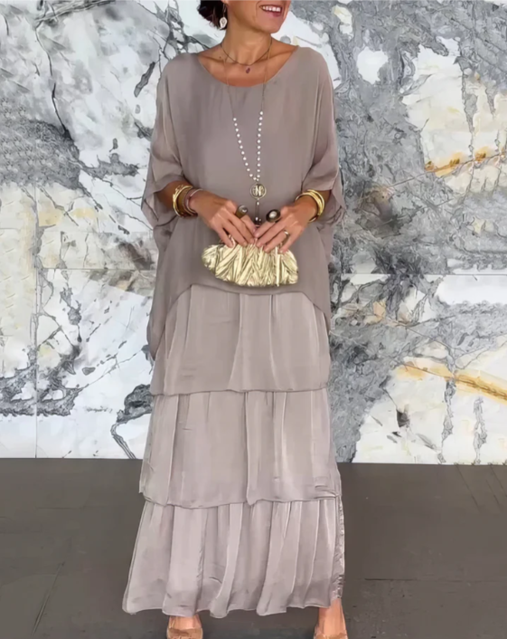 Leona - שמלת מקסי עם צווארון עגול ורחב