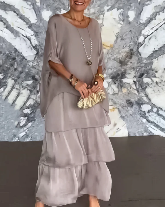 Leona - שמלת מקסי עם צווארון עגול ורחב