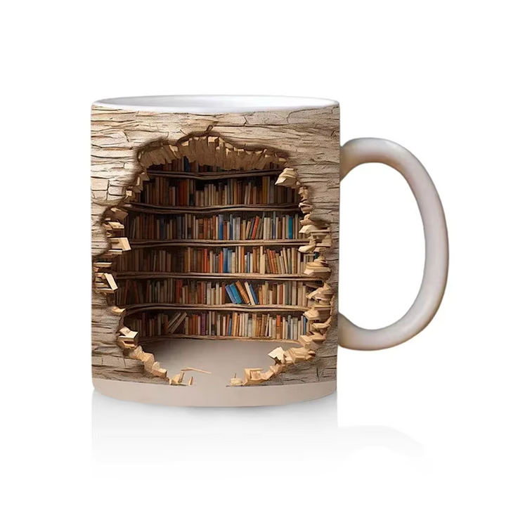 BookBrew - ספל בעיצוב ספרייה תלת-ממדית