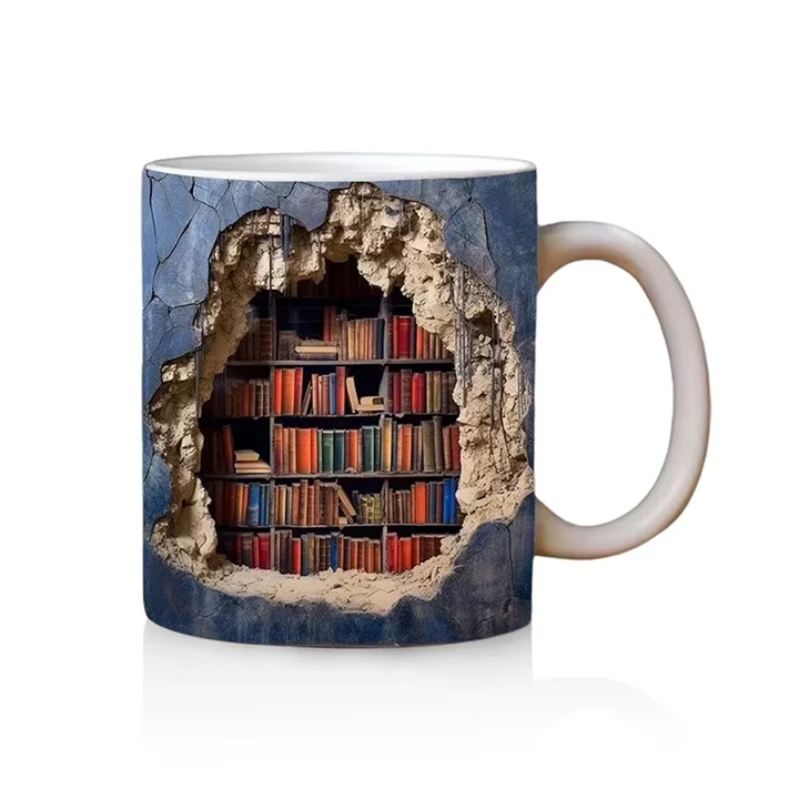 BookBrew - ספל בעיצוב ספרייה תלת-ממדית