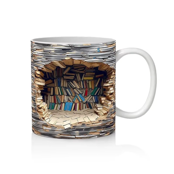 BookBrew - ספל בעיצוב ספרייה תלת-ממדית