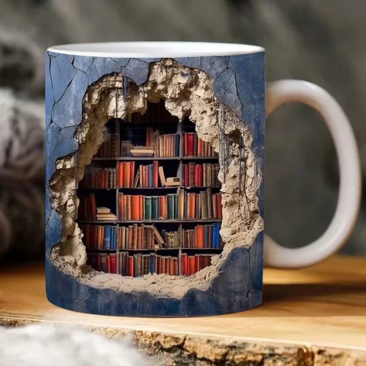 BookBrew - ספל בעיצוב ספרייה תלת-ממדית
