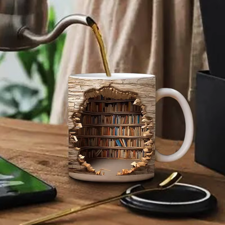 BookBrew - ספל בעיצוב ספרייה תלת-ממדית