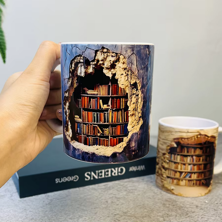 BookBrew - ספל בעיצוב ספרייה תלת-ממדית
