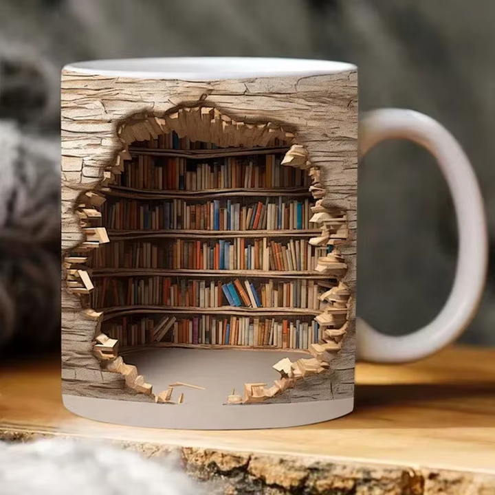 BookBrew - ספל בעיצוב ספרייה תלת-ממדית