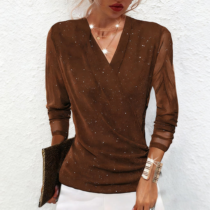 Agnese - חולצת V-Neck אלגנטית עם שרוולים ארוכים