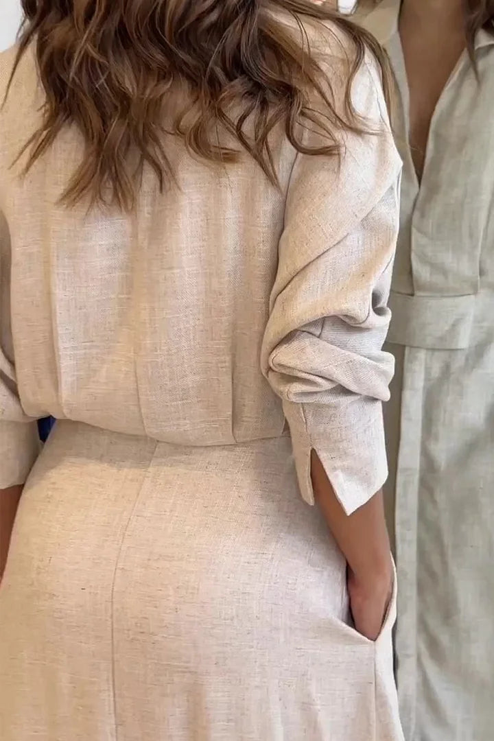 Simona - שמלת מקסי מִכּותָנָה ופשתן