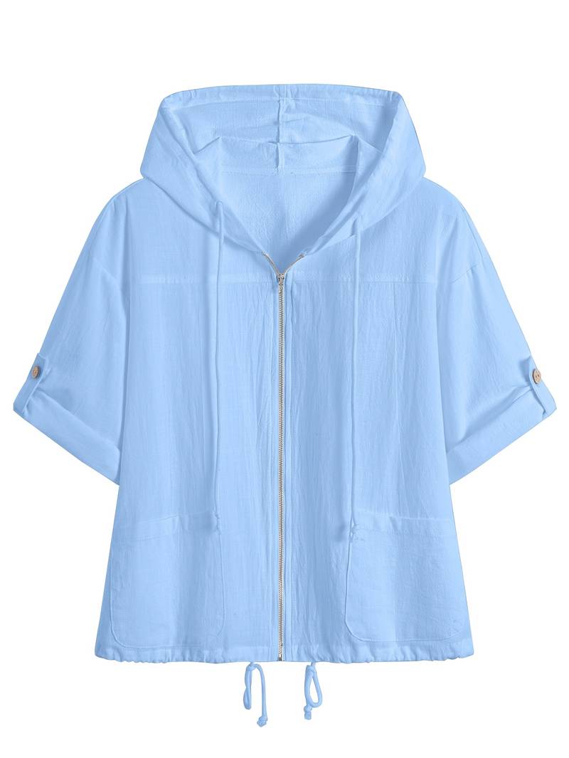 Senushi - חולצה עם שרוולים קצרים, גזרה רפויה, עם קפוצ'ון ורוכסן