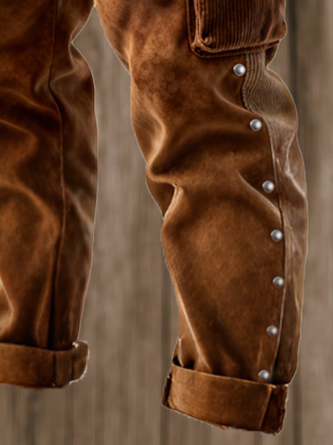 Curran - מכנסי קורדרוי עם תפרים וציציות בסגנון וינטג' להרפתקאות בחוץ