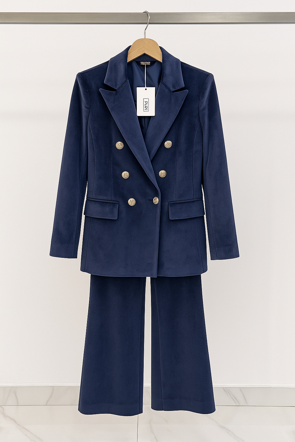 Dimitra - סט בלייזר קטיפה עם כפתורים כפולים