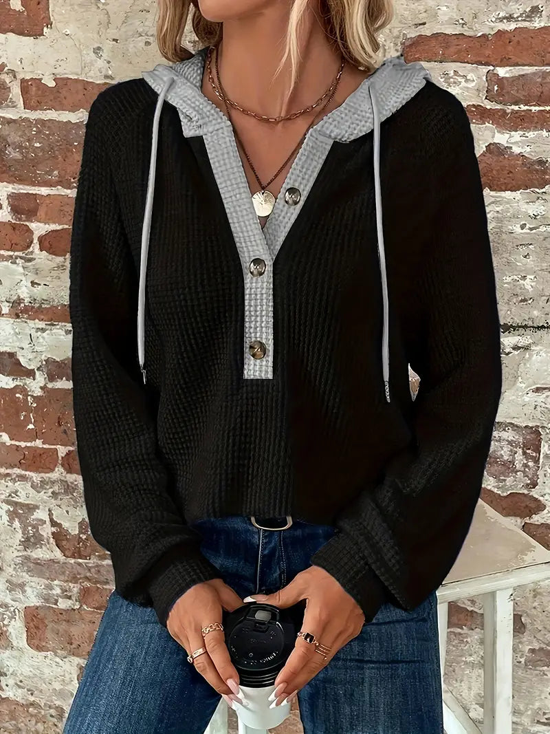 Snezhana - סווטשירט עם שרוולים ארוכים, כפתורים קדמיים ושרוך