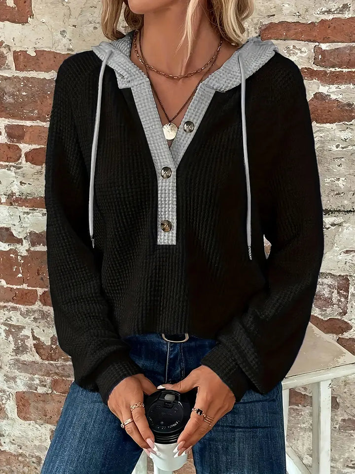 Snezhana - סווטשירט עם שרוולים ארוכים, כפתורים קדמיים ושרוך