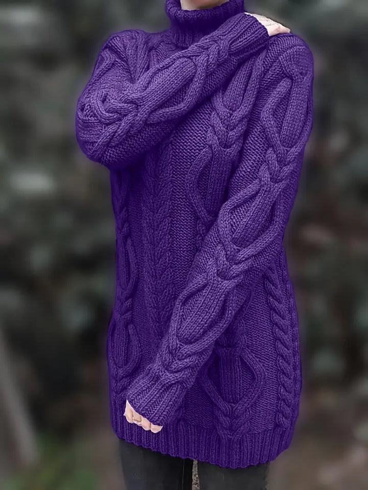 Narda - שמלת סריג עם צווארון גולף ועיצוב צמות