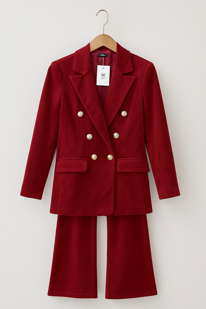 Dimitra - סט בלייזר קטיפה עם כפתורים כפולים