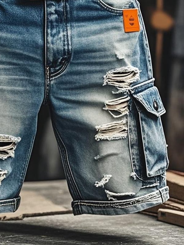 מכנסי ג'ינס קצרים וינטג' פונקציונליים לגברים