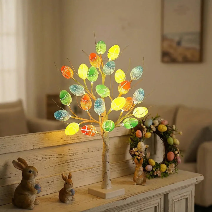 SpringAura - עץ חג הפסחא צבעוני עם נורות LED לעיצוב ביתי חגיגי
