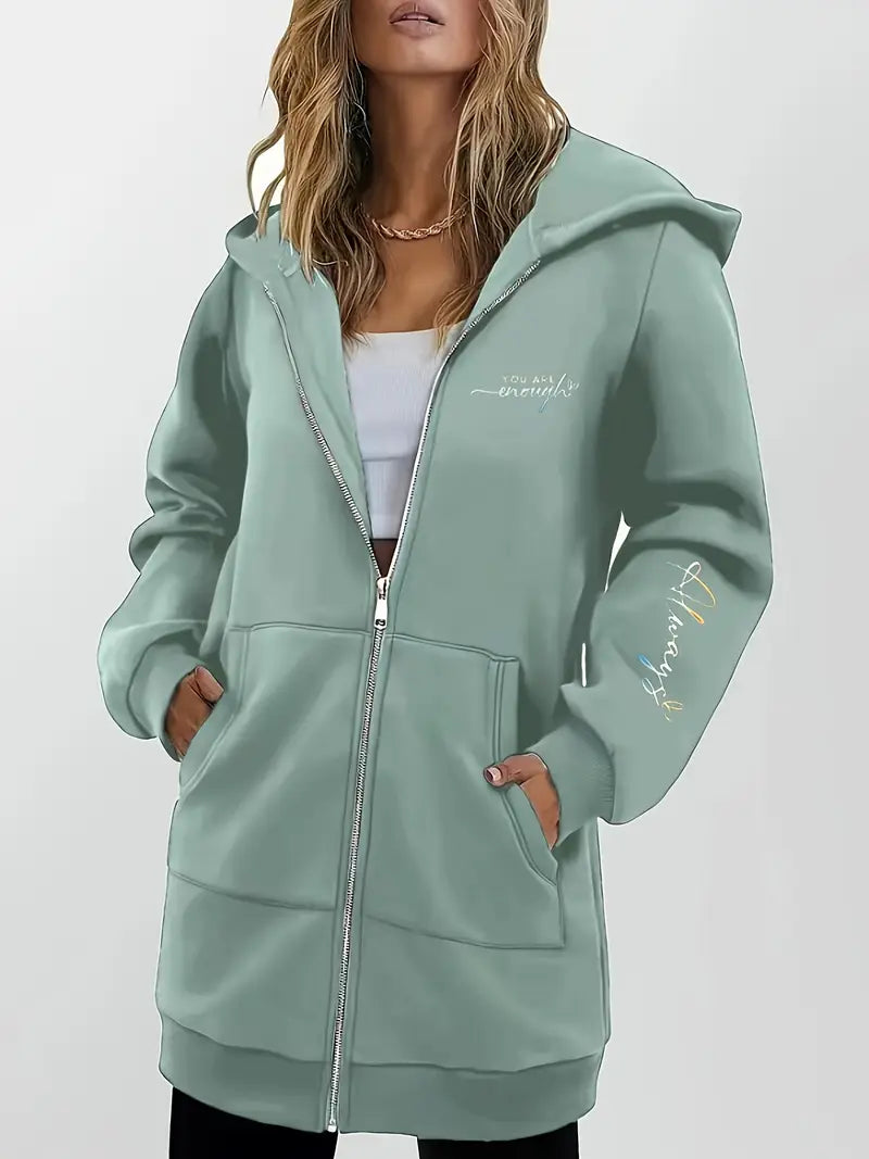 Angeleen - ז'קט עם רוכסן, הדפס גיאומטרי וכובע