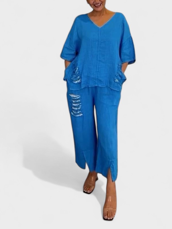 Raisa - סט דו-חלקים עם מחשוף V לקיץ