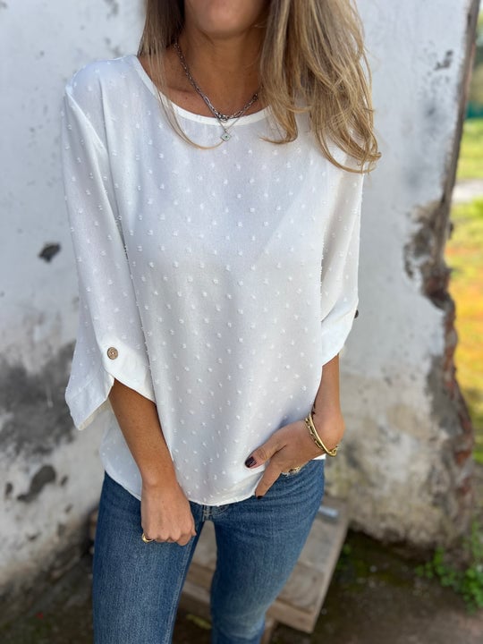 Lyutsiya - חולצת קז'ואל עם צווארון עגול ושרוולים ארוכים עם רקמה