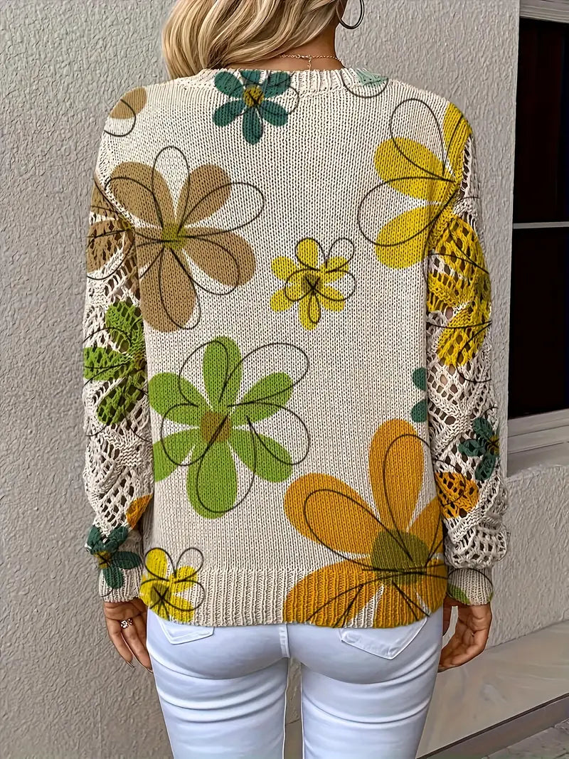 Marzena - סוודר אלגנטי עם שרוולים ארוכים והדפס פרחוני