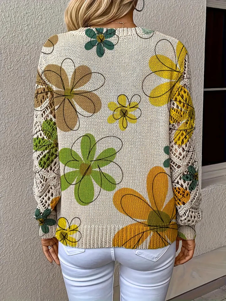 Marzena - סוודר אלגנטי עם שרוולים ארוכים והדפס פרחוני