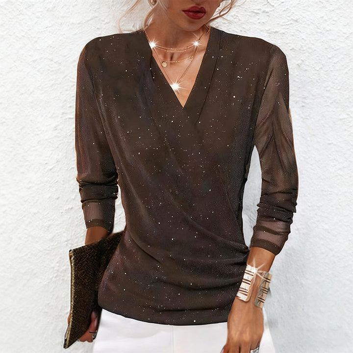 Agnese - חולצת V-Neck אלגנטית עם שרוולים ארוכים