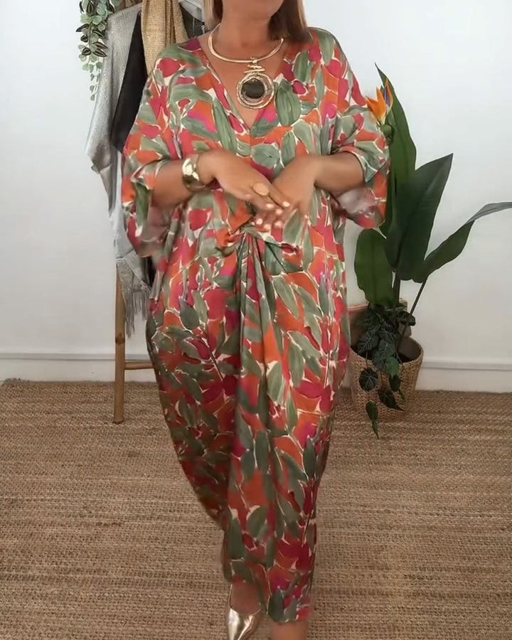 Shilisa - שמלת V-Neck עם הדפס צמות