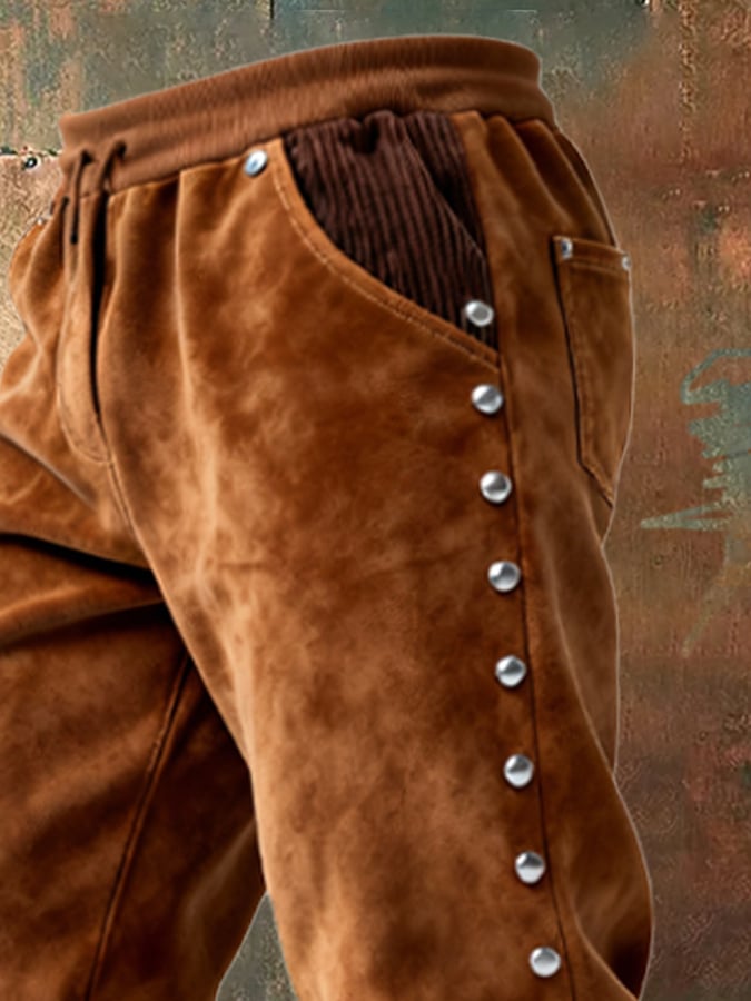 Overton - מכנסי קורדרוי עם תפרים וציציות, בסגנון הרפתקאות וינטג' בחוץ