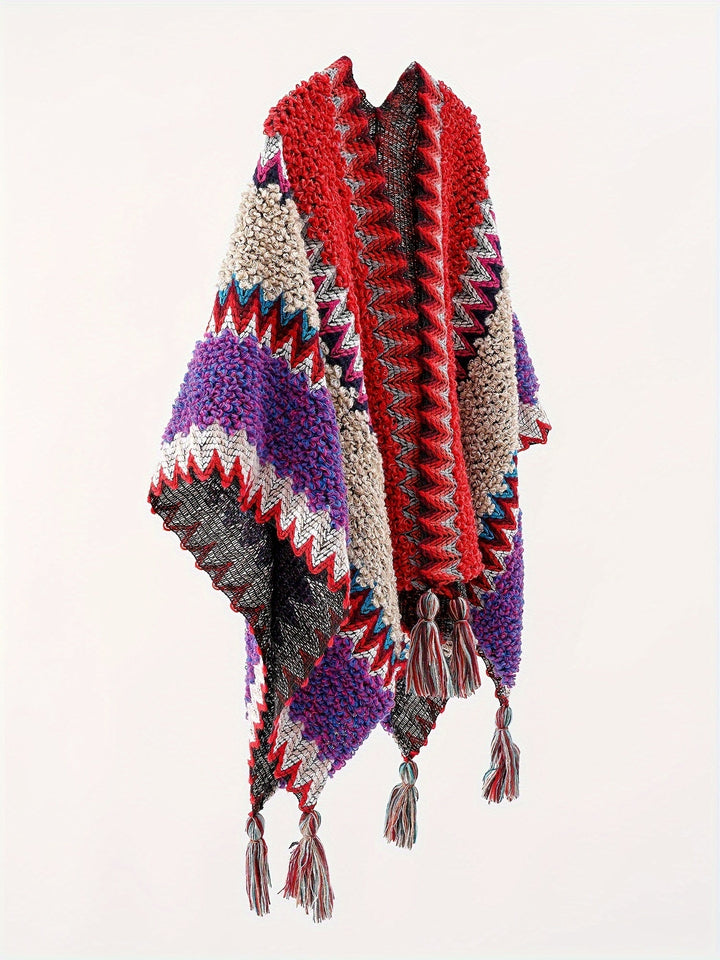 Briana - שמיכת-גלימה עם ציציות בפסים, מעיל נסיעות