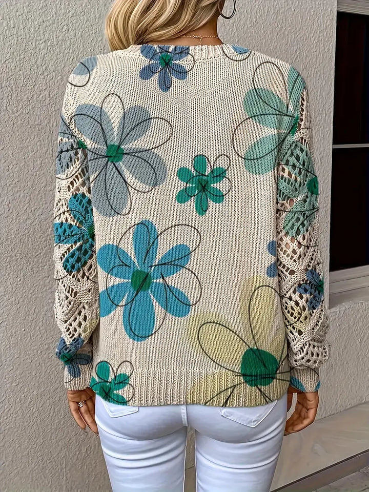 Marzena - סוודר אלגנטי עם שרוולים ארוכים והדפס פרחוני